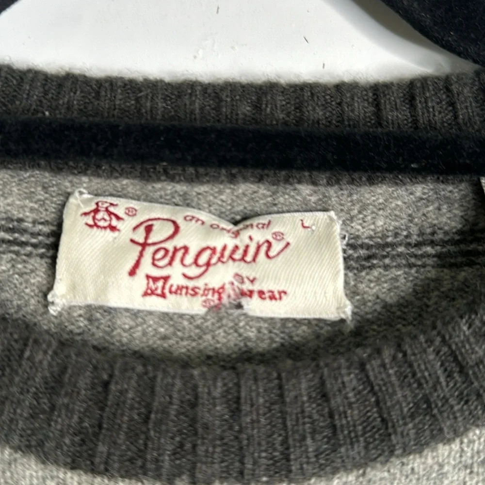 Penguin lamb wool gray striped sweater size large office career